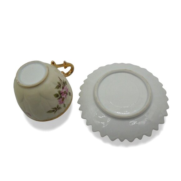 MOUSTACHE and Tea CUP with SAUCERS Delicate Floral Set with Gold Trim Vintage - Picture 6 of 15